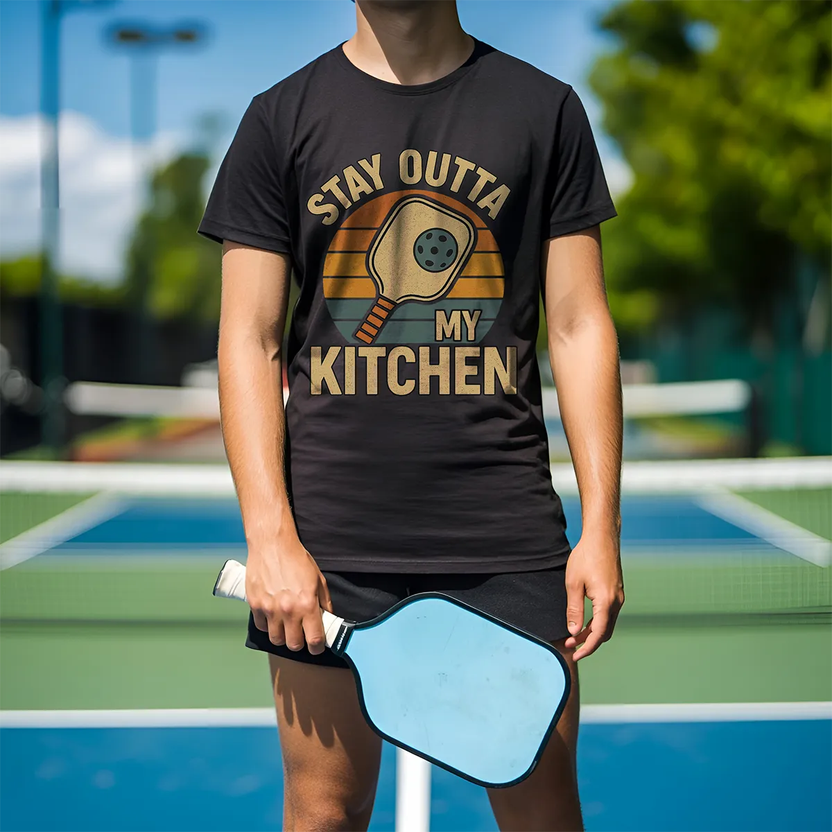 Stay Outta My Kitchen pickleball shirt — mockup